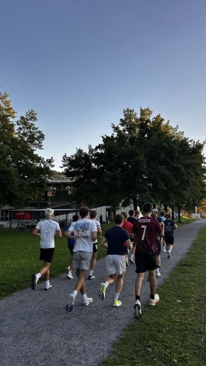 Runners on a gravel path during the semester kick-off run
